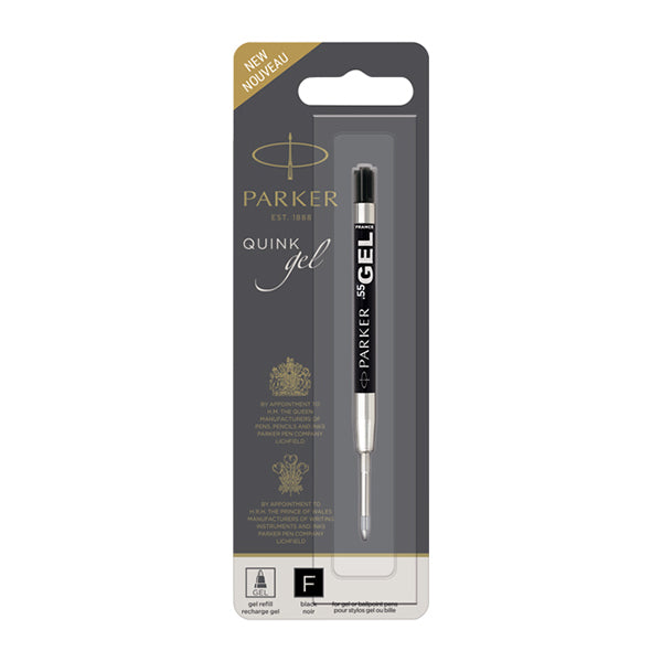 Parker Gel Pen Refill, F, Black, Blister Pack