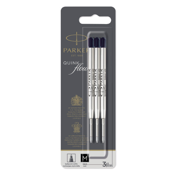 Parker QuinkFlow Ballpoint Pen Refill, 3-Pack, M (Medium), Black