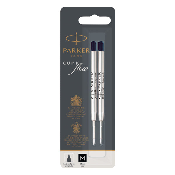 Parker QuinkFlow Ballpoint Pen Refill, 2-Pack, M (Medium), Black