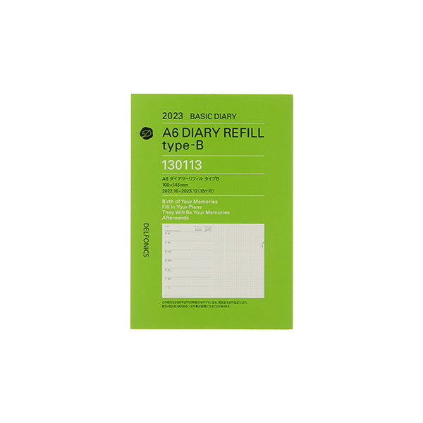 Delphonics 23 October Start Basic A6 Refill Type B, Weekly Left Layout