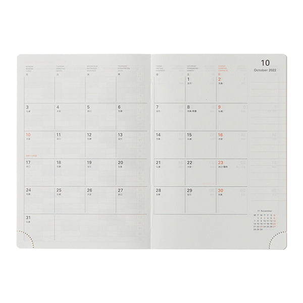 Delphonics 23 October Start Basic A6 Refill Type B, Weekly Left Layout
