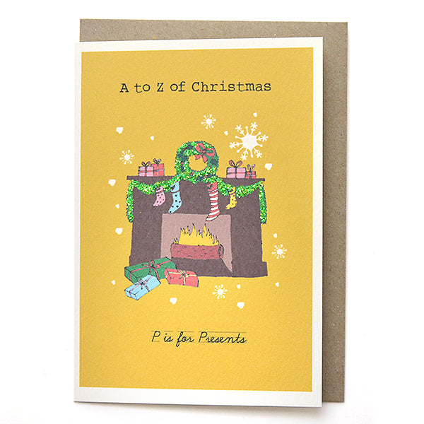 Rosy Wonders Christmas Card, ATZ16 (“P” Gifts Around the Fireplace)