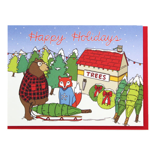 Found Christmas Card, HOL4 (Forest Animals Buying a Christmas Tree)