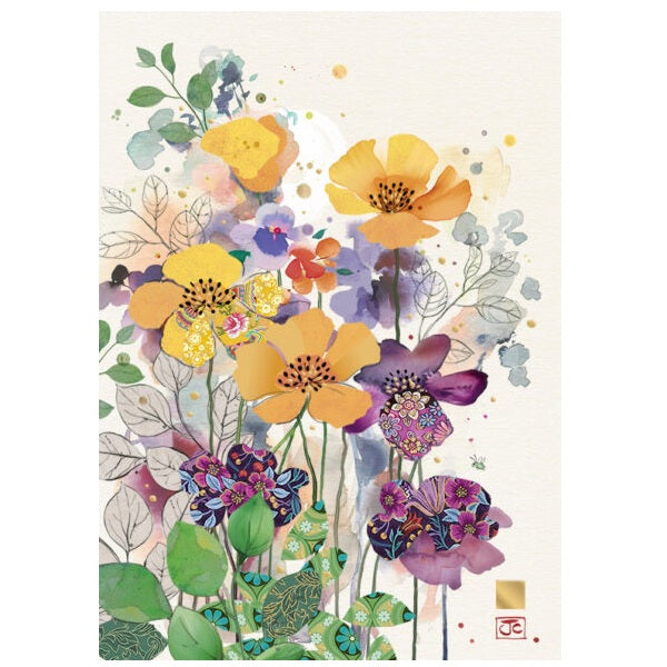 Bug Art Blank Card, B059 (Orange and Purple Flowers)