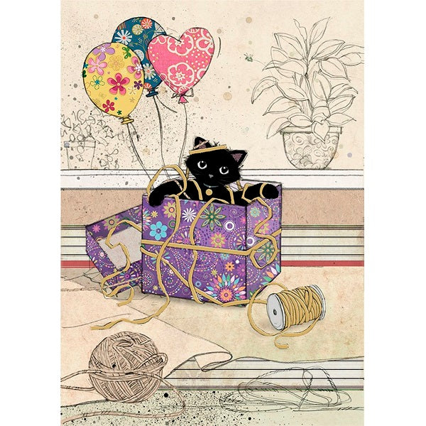 Bug Art Blank Card, H027 (Black Cat, Inside a Present)