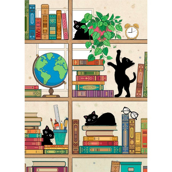 Bug Art Blank Card, H040 (Black Cat, Bookshelf)