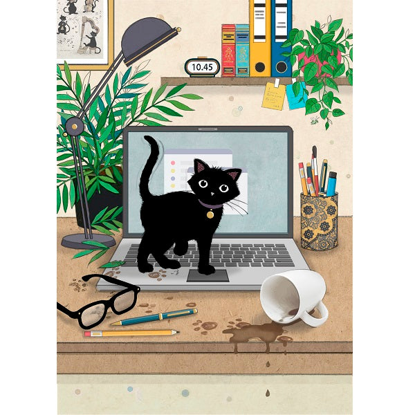 Bug Art Blank Card, H041 (Black Cat, Laptop)