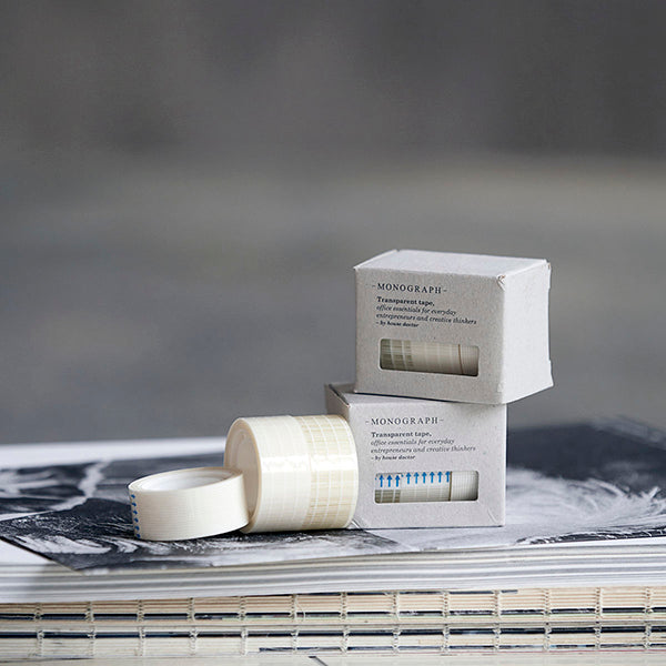 Monograph Clear Tape with Pattern, 3-Piece Set, White Grid