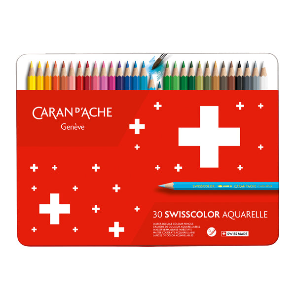 Caran d’Ache Swisscolor Watercolor Pencils, 30-Color Metal Tin